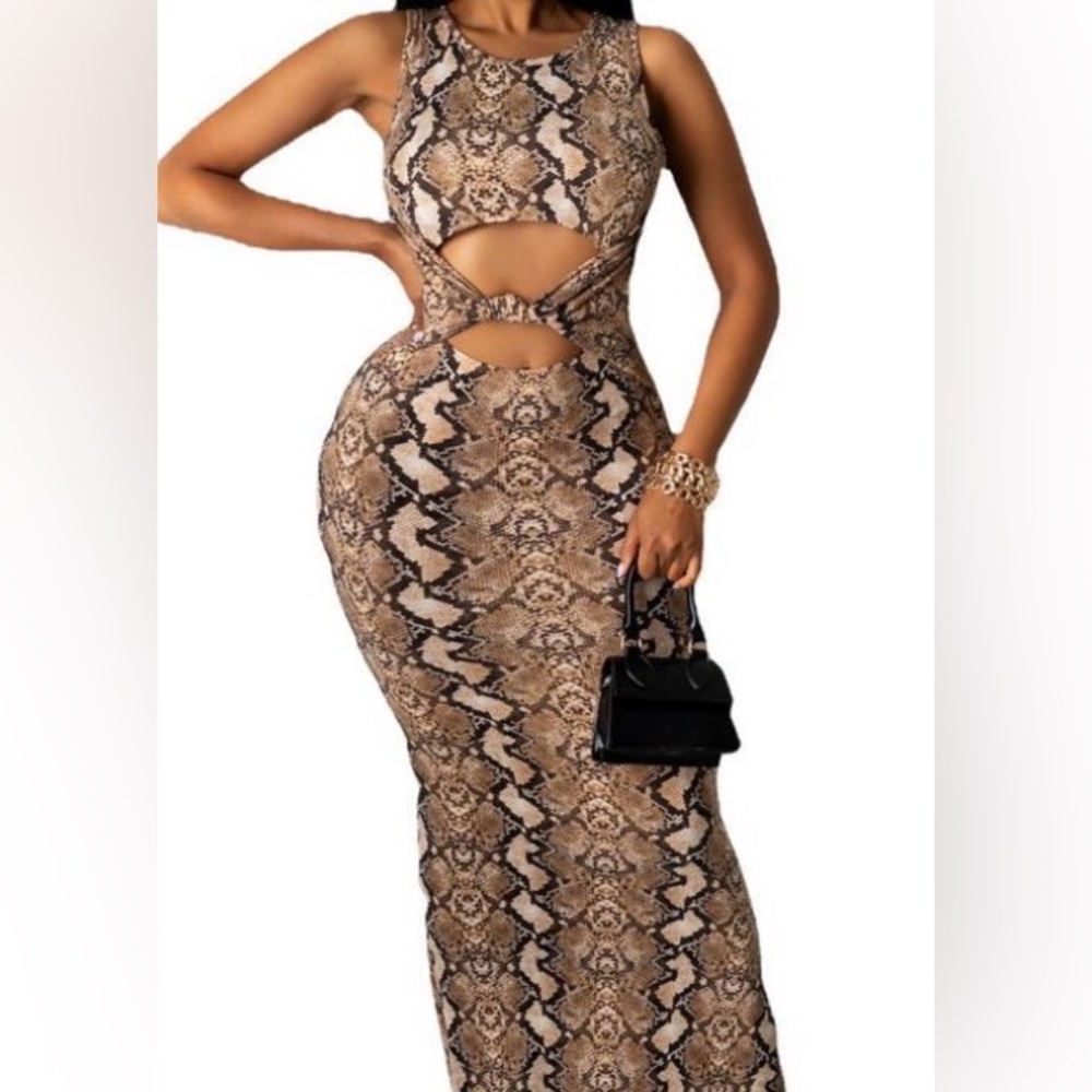 Elegant Snake Print Maxi Dress